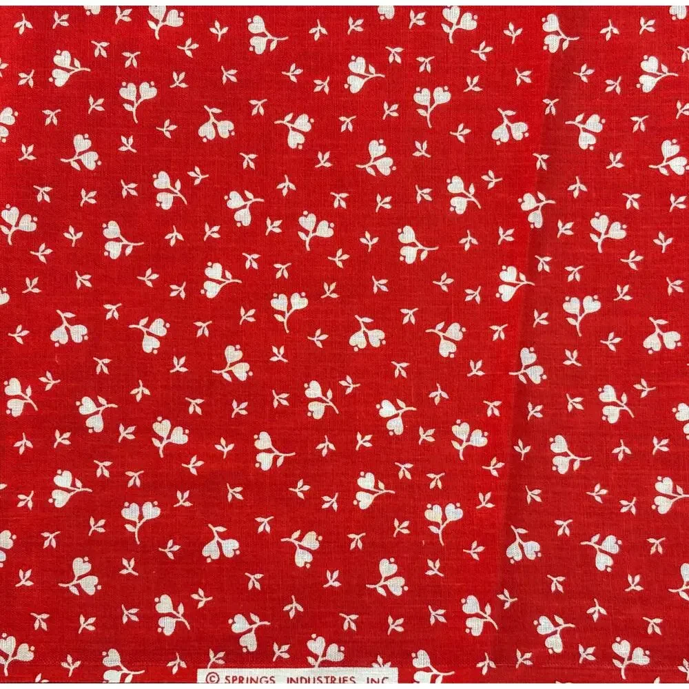 Vintage Springs Industries Red White Heart Floral Cotton Fabric 2 Yds 72